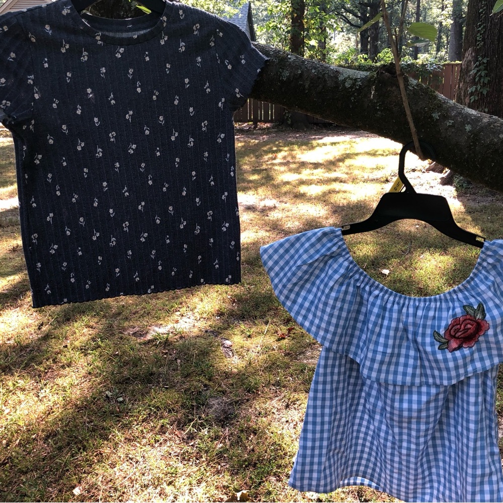 Ambiance Blue and Wonder Nation Grey Floral Kids/Teens Tees Set